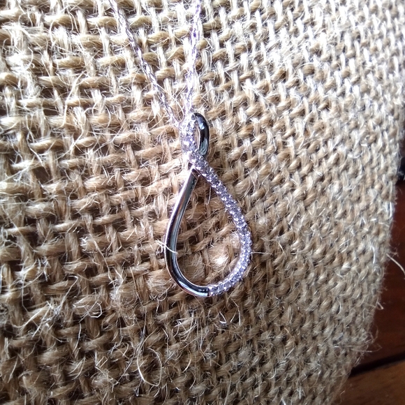 10k Solid White Gold Necklace With Infinity 10k Genuine Diamond Pendant - Picture 6 of 11